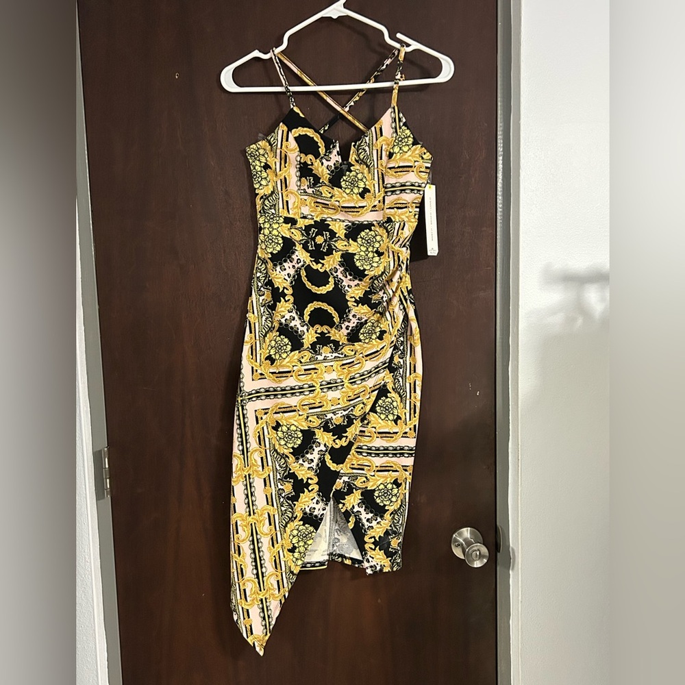 Almost Famous Black and Gold Asymmetrical Dress